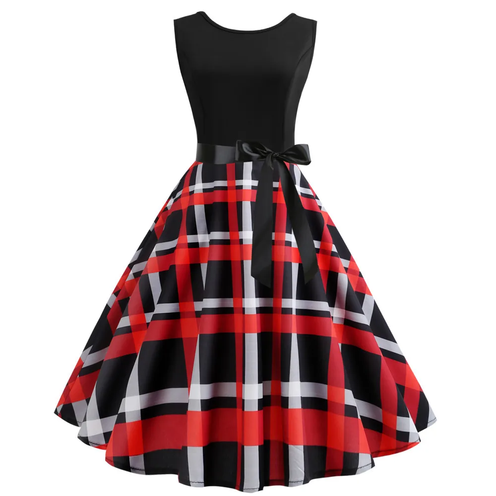 Женское летнее платье Hepburn Rockabilly винтажное с принтом в красную клетку