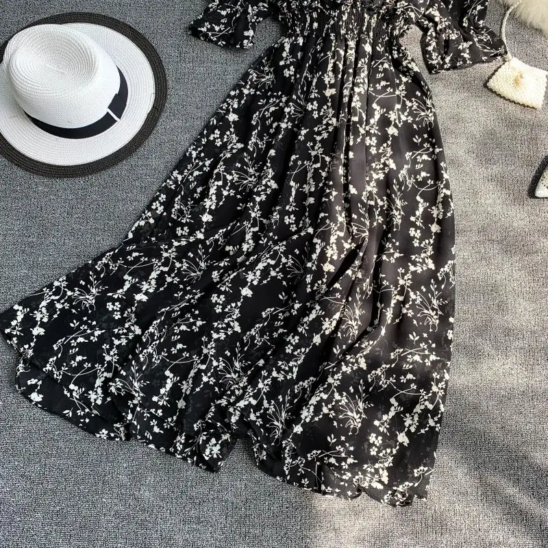 

2019 New Summer Vintage Women Midi Dress Elegant V Neck Floral Print Female Dress Korean Half Flare Sleeve Dress Vestido