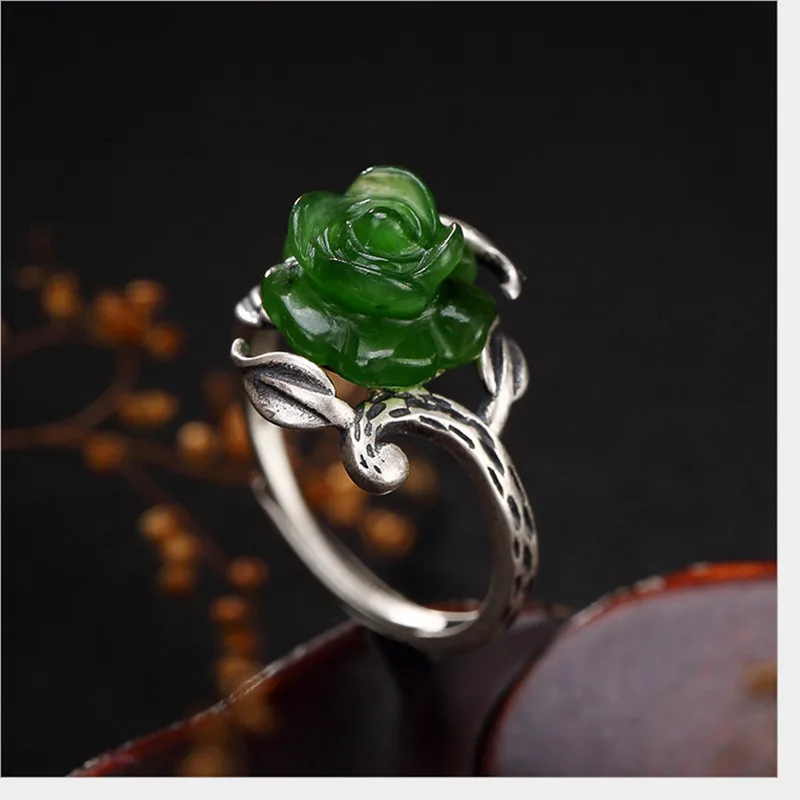 Женское Винтажное кольцо из яшмы натурального зеленого нефрита|Кольца| |