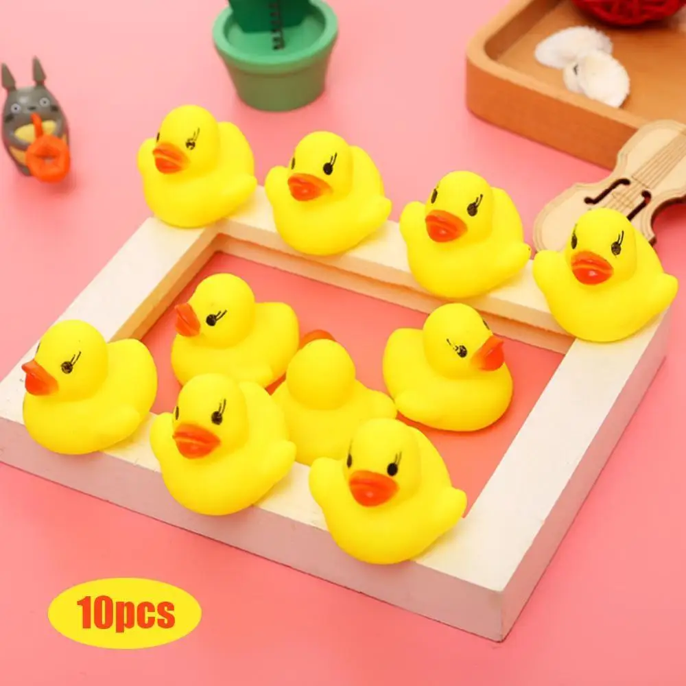 10pcs/lot Little Yellow Ducks Baby Water Bathing Toys Funny Squeezed Sound Mini Shower Float Pure Natural Rubber for Kids | Игрушки и