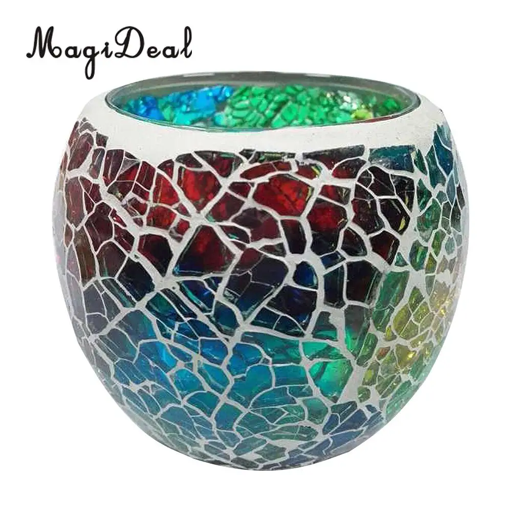 MagiDeal мозаичная стеклянная Свеча держатель Tealight Votive подсвечник Настольный Декор A-H - Цвет: A