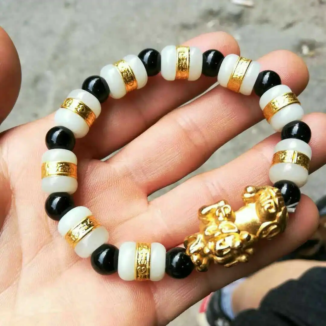 Кулон из золота 24 К темно-синий халцедон с бусинами | Украшения и аксессуары