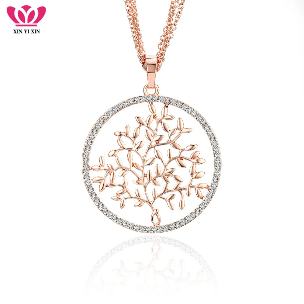 Женское Ожерелье с кулоном Дерево жизни длинное ожерелье из розового золота