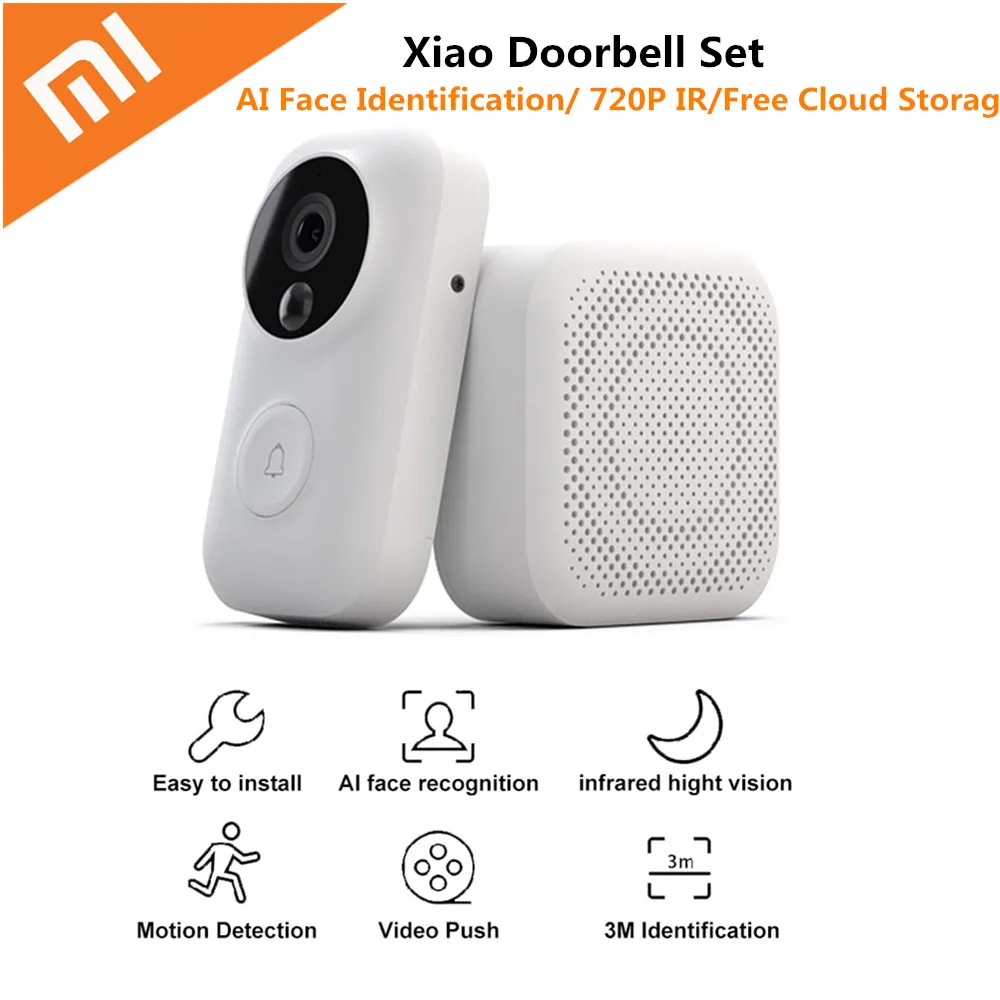 Xiaomi Zero AI распознавание лица 720 P ИК ночного видения Видео набор дверных звонков