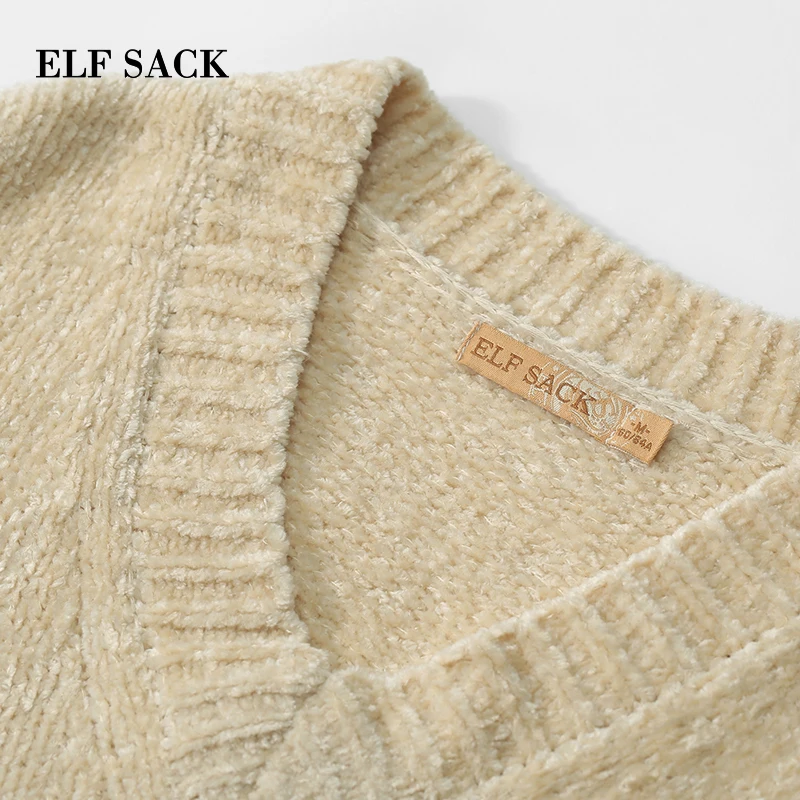 Женский свитер ELFSACK однотонный свободный с длинным рукавом и треугольным вырезом
