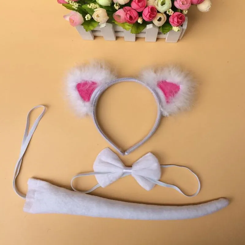 

Children Boy Girl Cat Animal Ears Headband Bow Tie Tails Animal Cosplay Costume Set Birthday Party Dress Halloween Christmas
