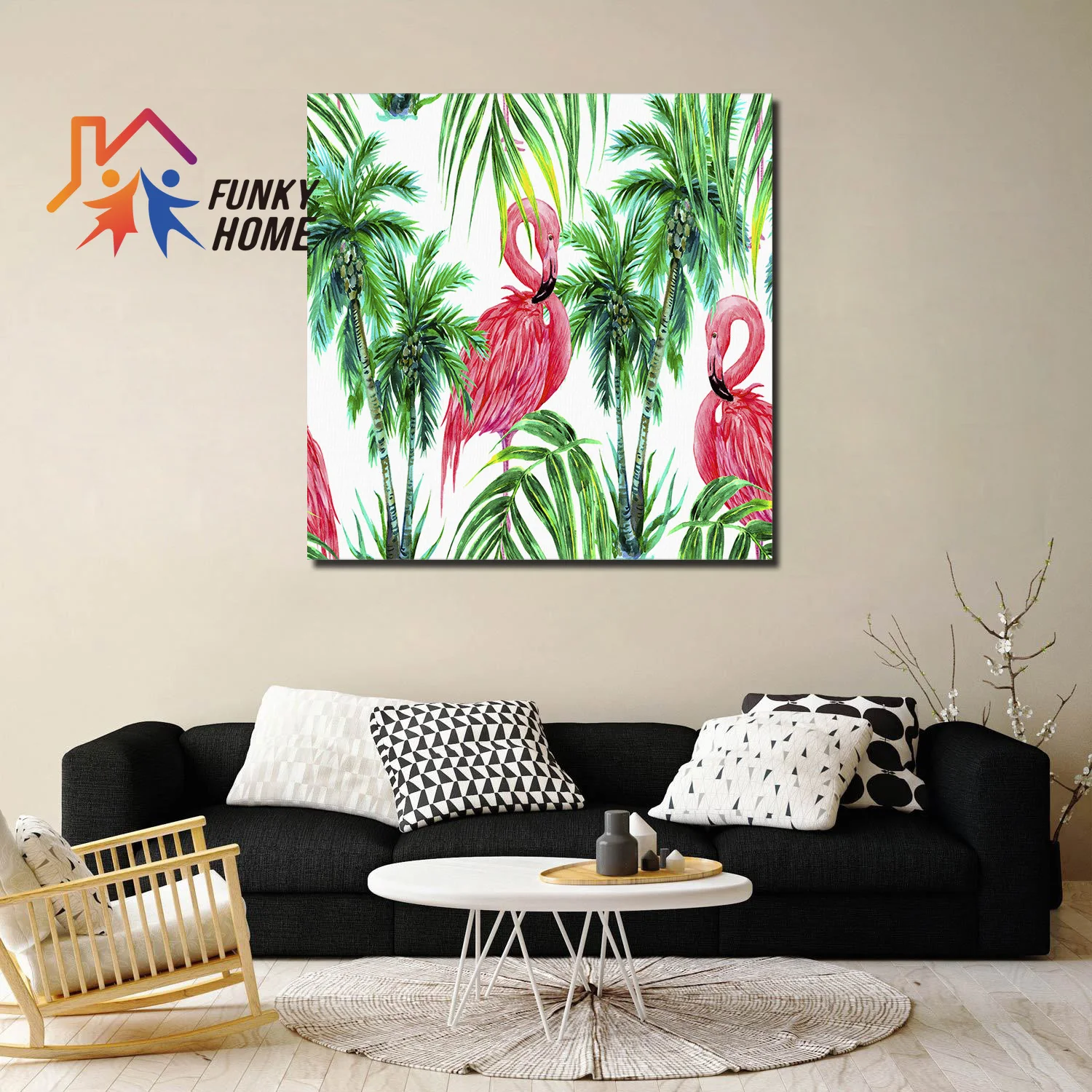 Funkyhome Canvas Painting Watercolor Pink Flamingos Framed Wall Art Bedroom Living Room Modern Home Decoration | Дом и сад