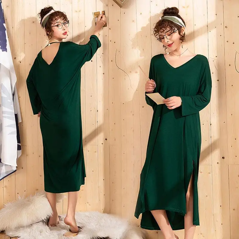 3xl-5xl Женская одежда для сна больших размеров женская одежда для сна длинная ночная рубашка 1074 - Цвет: Зеленый