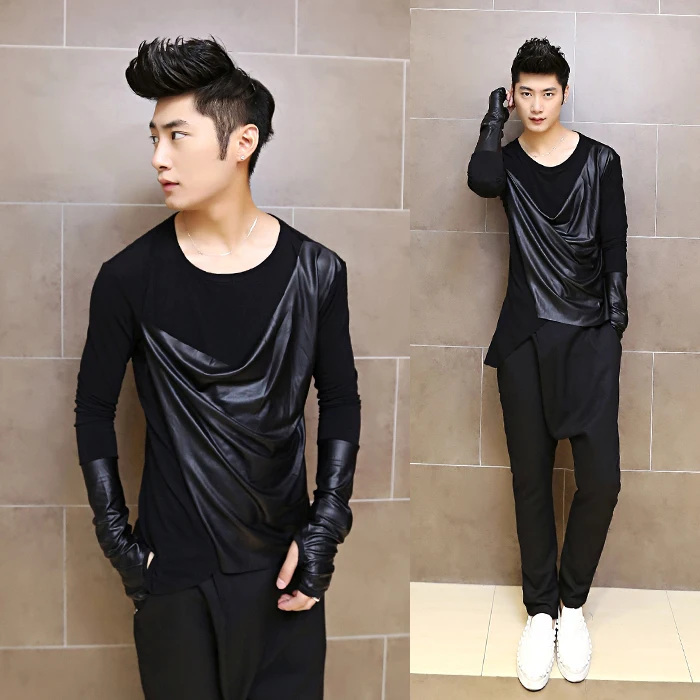 2017 новая Повседневная футболка мужская классная Панк Корейская с длинным