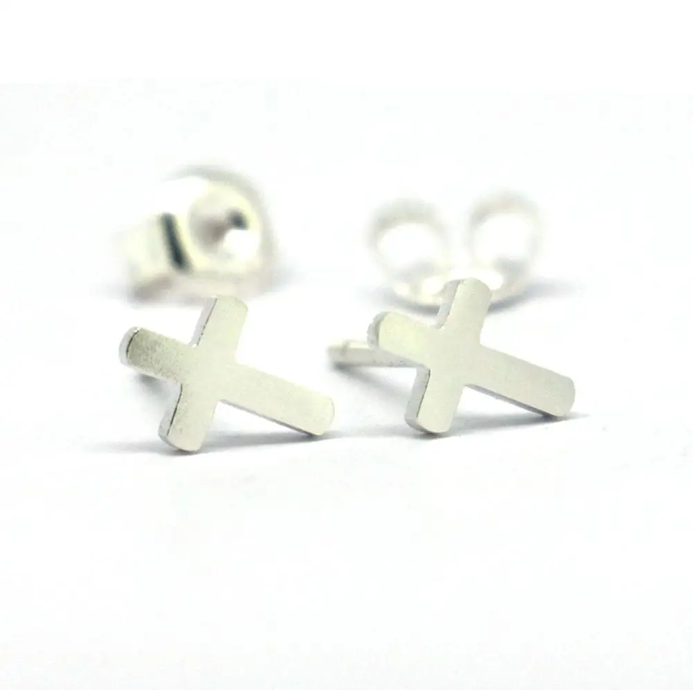CROSS Серьги-гвоздики из твердого стерлингового серебра - Окраска металла: CROSS