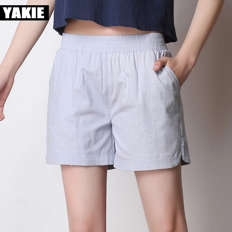 Женские шорты новинка 2017 летние высокая эластичная талия свободные льняные