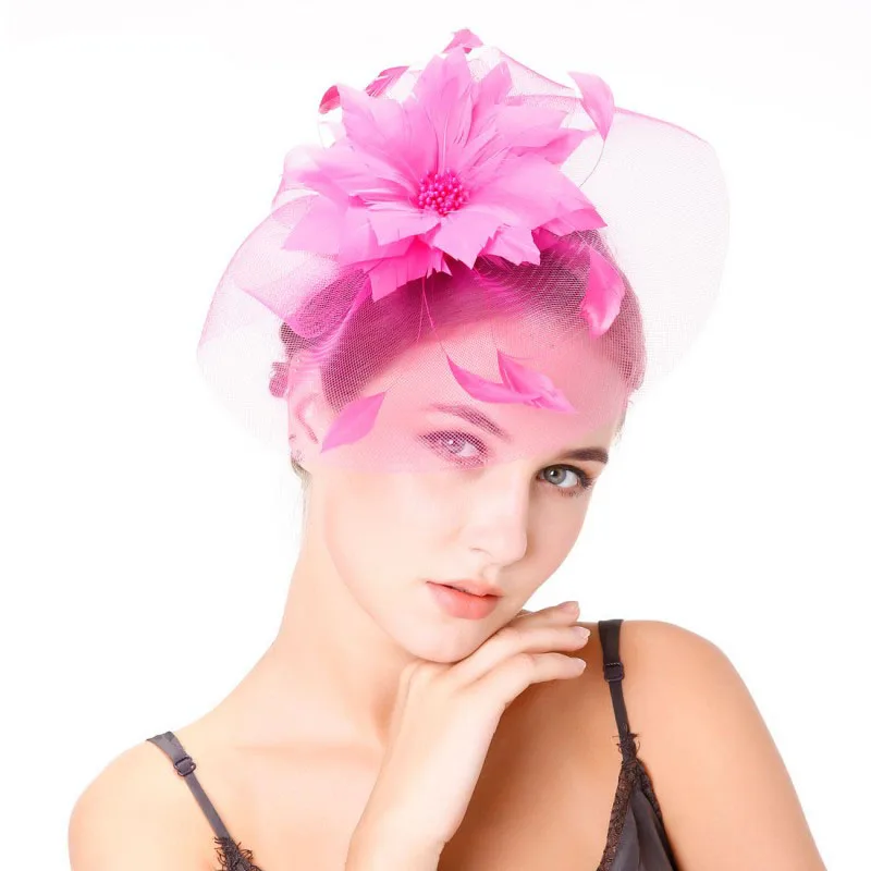 

Wedding Hats And Fascinators Accessory Hair Clips Elegant Bridal Mesh Headwear Feather Flower Fancy Headdress Cocktail Headpiece
