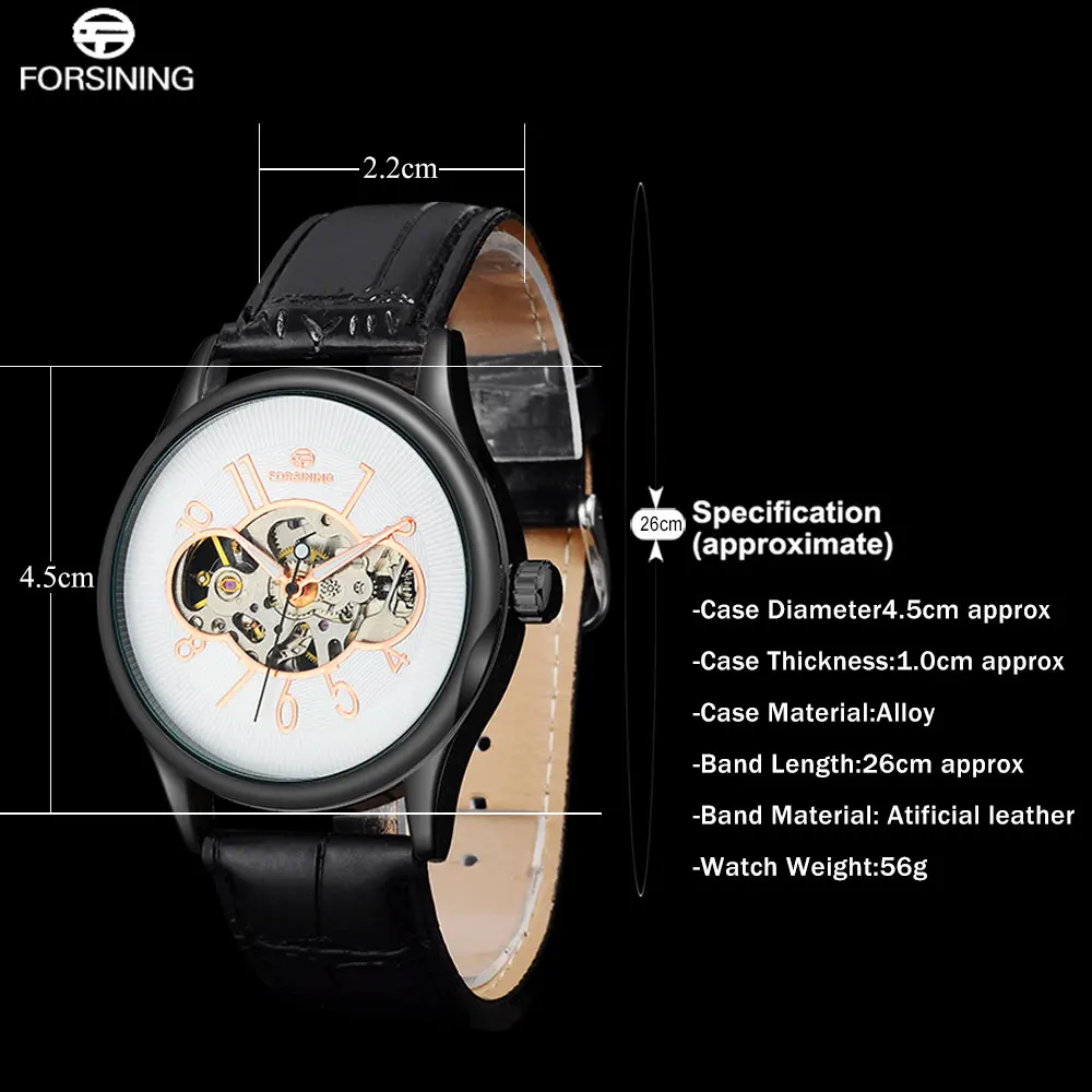FORSINING 2017 мужские модные повседневные часы механические с ручным заводом черные