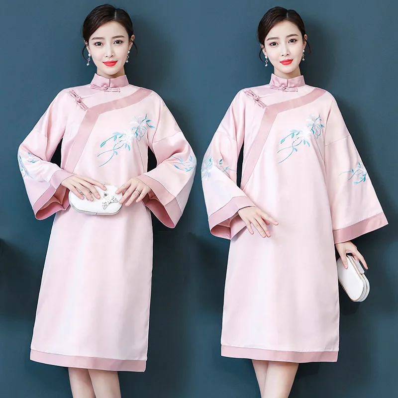Hanfu, новинка, летнее, с вышивкой, современное, чонсам, розовое, Qi Pao, женское, традиционное, китайское платье, Ципао, повседневное, Восточный стиль - Цвет: Picture Color