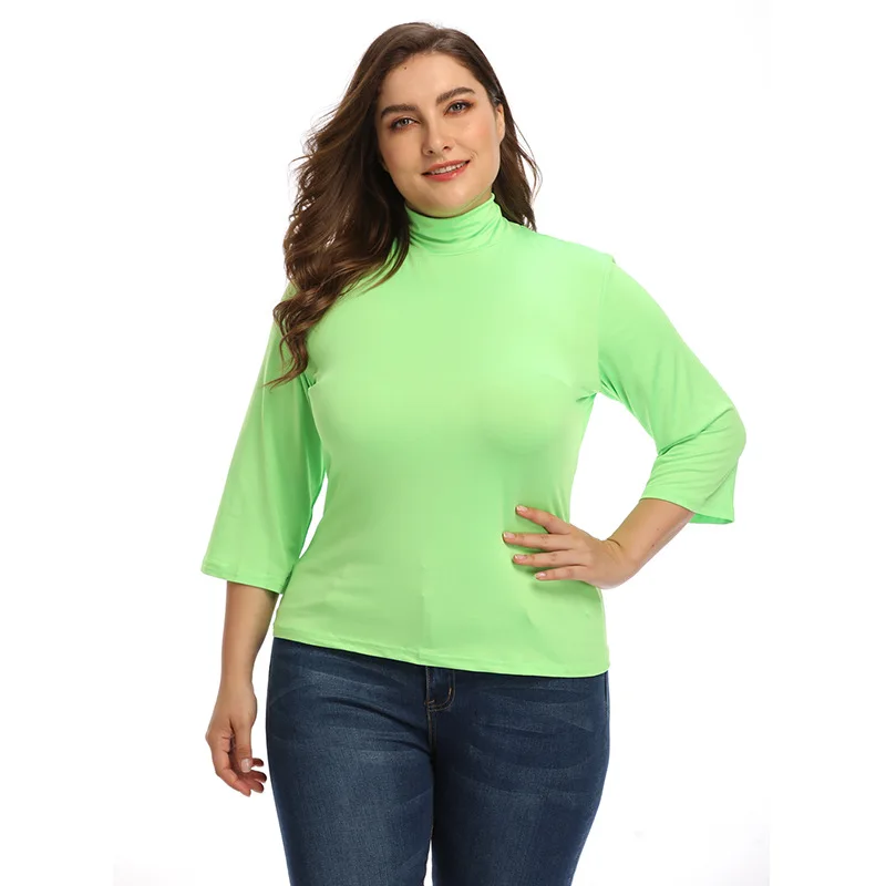 Осень плюс размер 3XL 4XL Водолазка для женщин с длинным рукавом три четверти Slim Fit