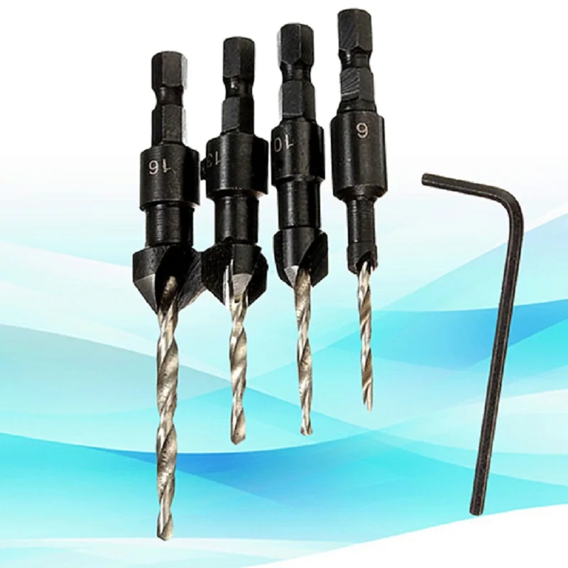 Новый 4 Шт. HSS Зенковки Сверло Указан Quick Change Шестигранным Хвостовиком Винт #6 #10 #13