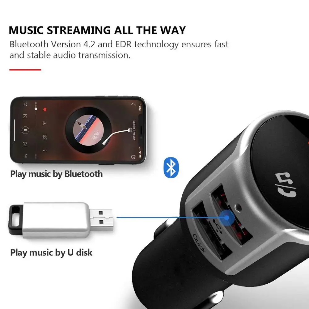 Автомобильный Bluetooth FM передатчик Jilang беспроводной радиоадаптер музыкальный MP3