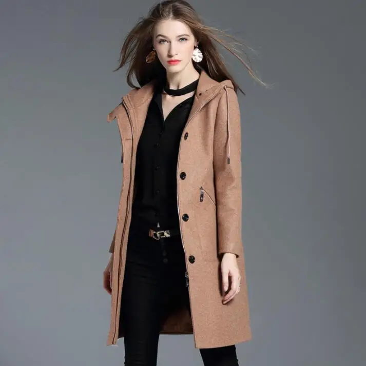 

Hooded autumn winter long wool coat women coats female overcoat casaco feminino abrigos mujer invierno jaqueta feminina manteau