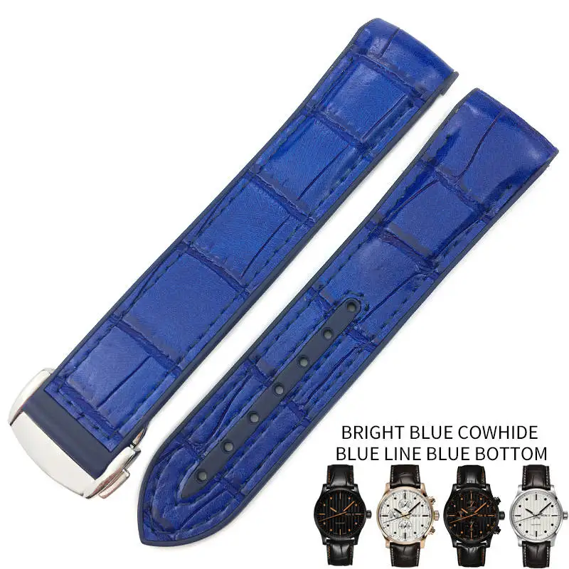 bright blue leather 19 мм, 20 мм, 21 мм, 22 мм, резиновые силиконовые браслеты для часов с нейлоновым ремешком, складной ремешок с пряжкой, подходит для часов Mido - Цвет ремешка: bright blue leather
