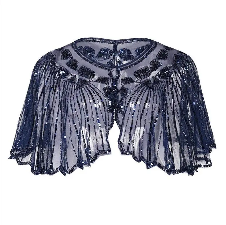 Royal Blue JaneVini, Элегантная черная, Золотая свадебная шаль, накидка, болеро, женская короткая накидка, расшитая блестками, блестящая Свадебная куртка, болеро, Chaqueta De La Boda - Цвет: Royal Blue