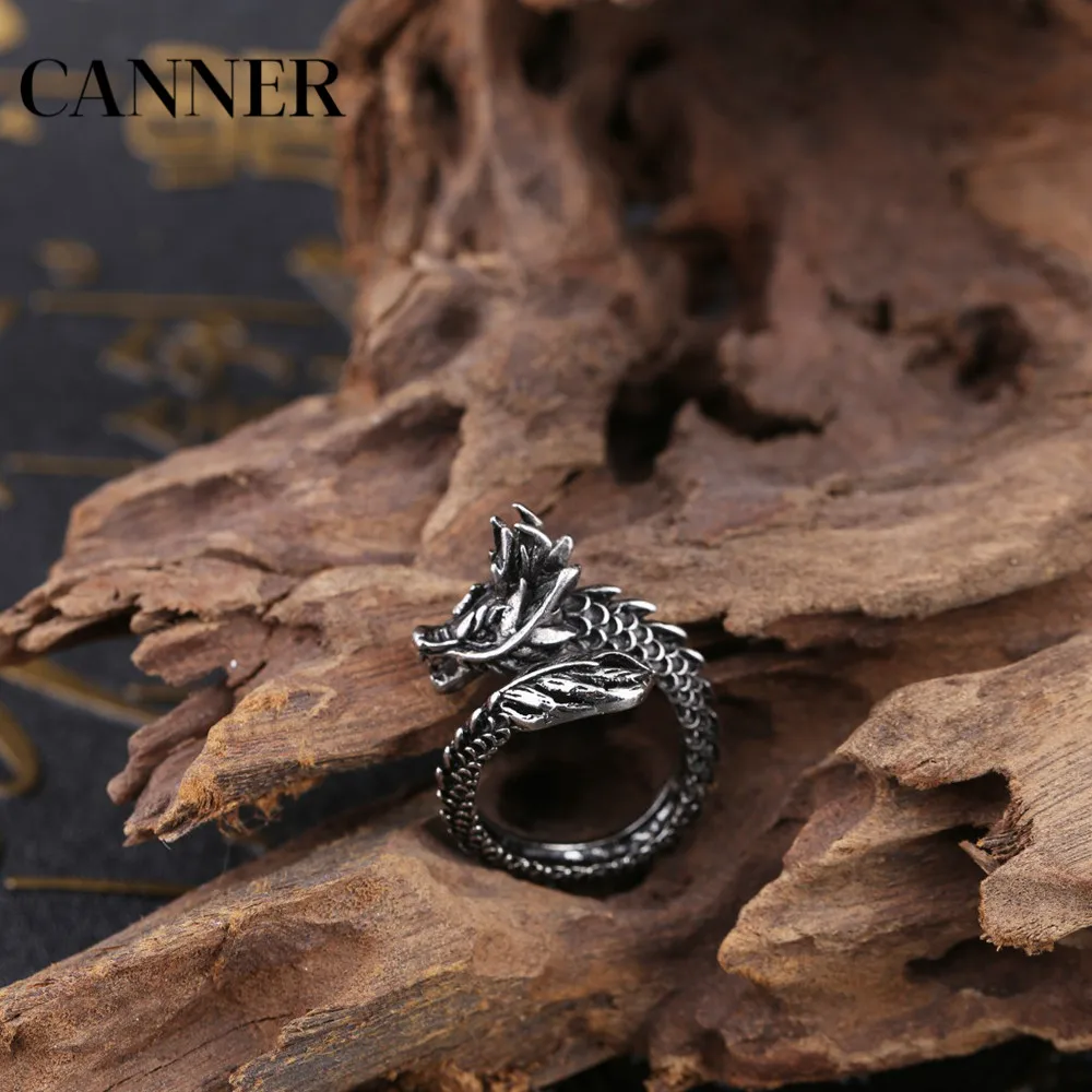 Canner модное открытое серебряное кольцо с драконом для мужчин из нержавеющей стали