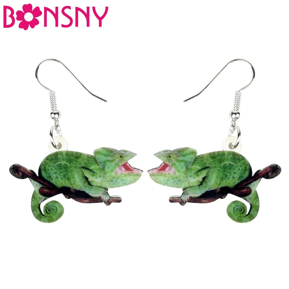 

Bonsny Statement Acrylic Cute Chameleon Anole Lizard Earrings Drop Dangle Anime Animal Pets Jewelry For Women Girls Gift Brincos