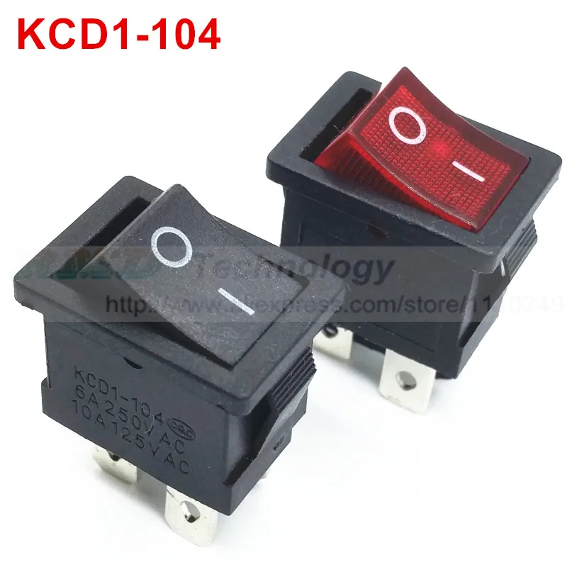 10 шт./лот тонкий Кулисный Переключатель KCD1-104 AC 250V 6A 4 Pin черный красный с светодиодный вкл/выкл I/O SPST Оснастка В мини лодке