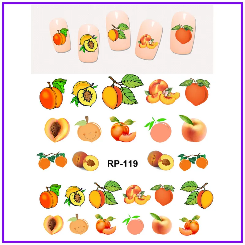 UPRETTEGO NAIL ART BEAUTY наклейка на ногти водная наклейка слайдер фруктовая Пальма кокос личи персик Слива вода Дыня RP115-120