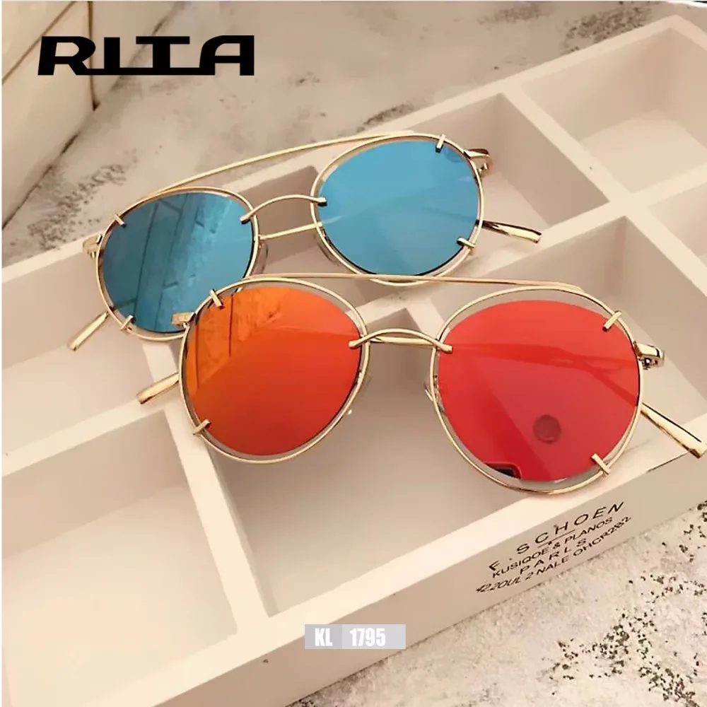 РИТА Женщины Марка дизайнер Зеркало Солнцезащитные Очки 2017 Роскошный Круглый