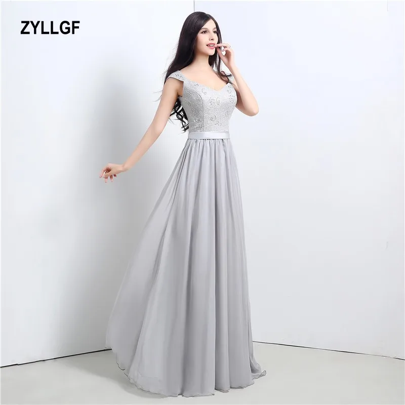 ZYLLGF 2017 New Arrival Fashion Grey Satin A-line V-neck Lace Up Floor-Length Long Dress Evening GS157 | Свадьбы и торжества