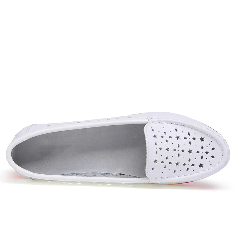 HOVINGE Women Casual Ballet loafers Flats Shoes Perforated Genuine Leather Slip on Cut Out Camouflage Ladies Soft ballerina D056 | Обувь