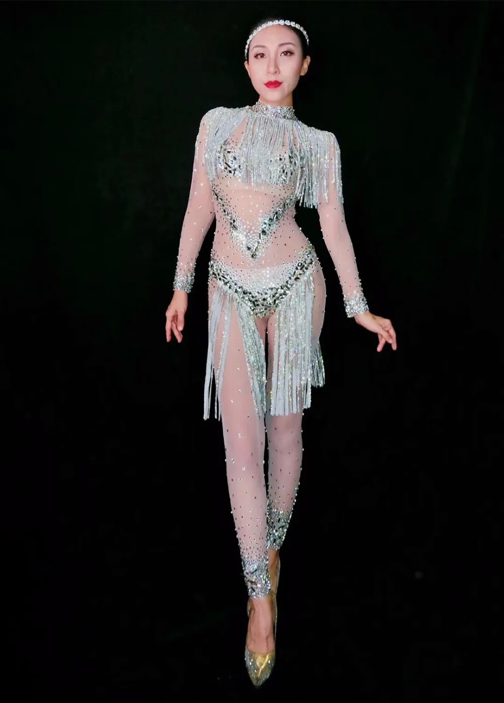 Женский модный блестящий сексуальный комбинезон с кисточками Комбинезоны для