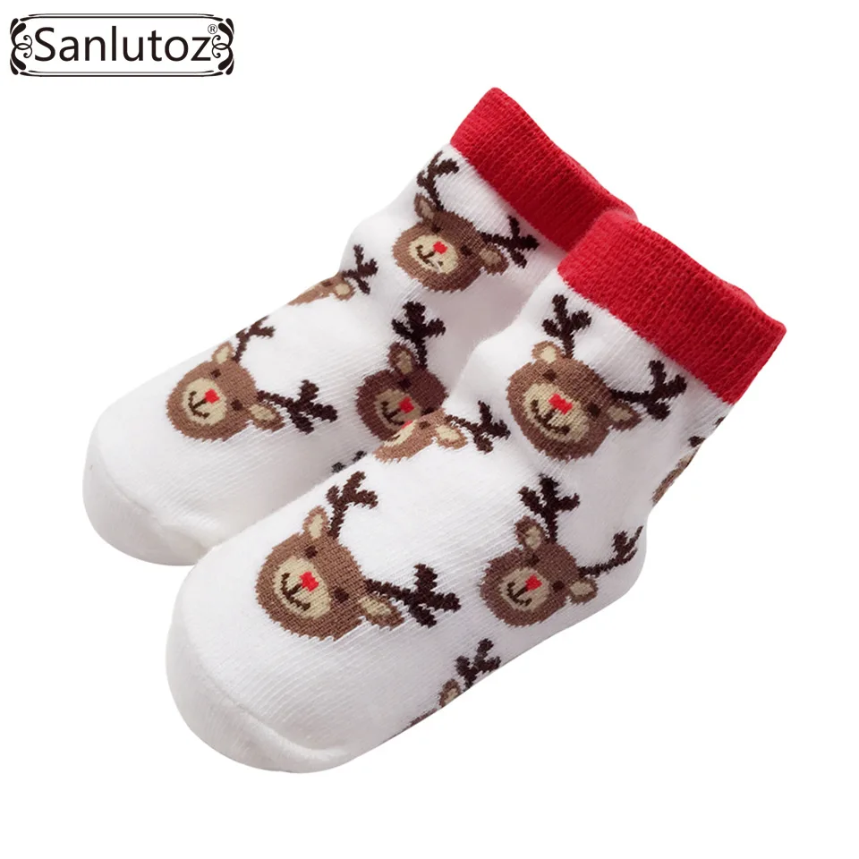 SOCKN001-WH Sanlutoz/носки для малышей Новогодний подарок для новорожденных, фатиновые кружевные носки с бантом и Санта-Клаусом, подарок на день рождения для маленьких мальчиков и девочек 0-12 месяцев - Цвет: SOCKN001-WH