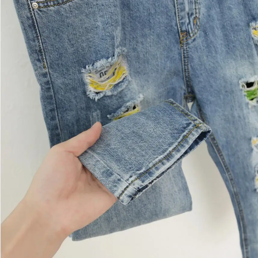 

XL-5XL Plus Size high waist women denim pants 2018 autumn new holes casual loose jeans female cotton ankle-length trousers L1001