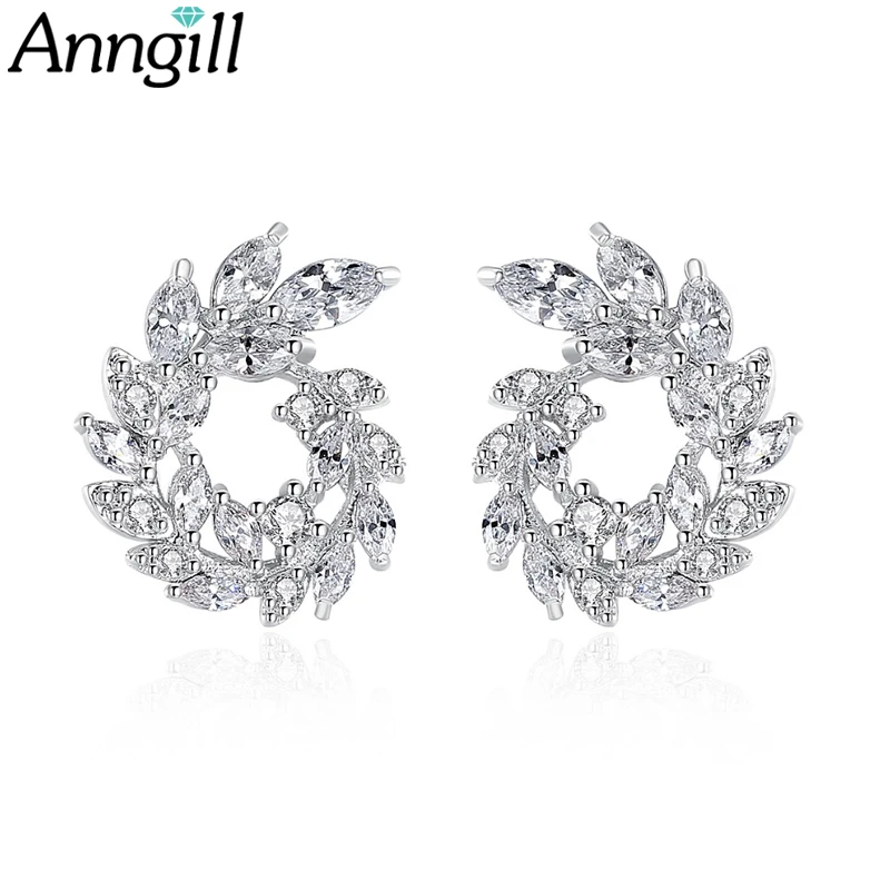 Бриллиантовый роскошны кожаный чехол Элегантный круг оливковой ветвью серьги со