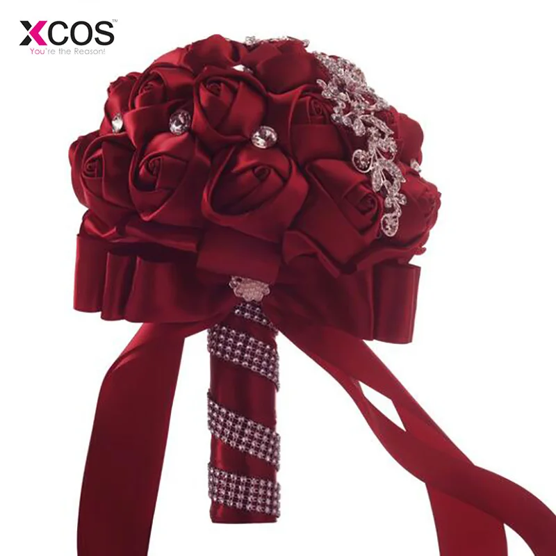 Burgundy Wedding Flowers Bridal Bouquets High Quality Sparkle Crystal Beads Pearls Luxury Bride Bouquet | Свадьбы и торжества