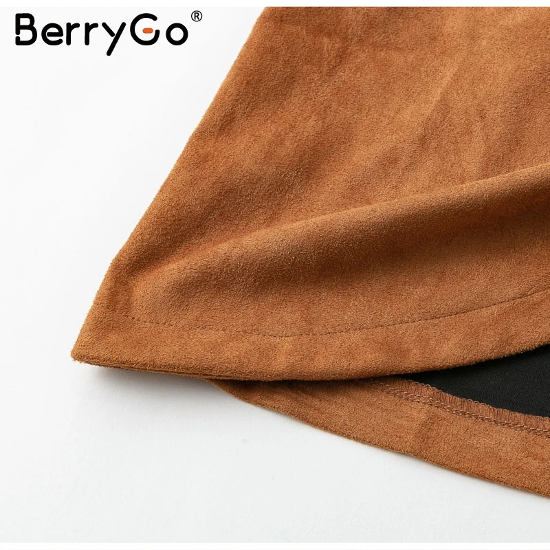 BerryGo, замшевая кожаная юбка с высокой талией, Женская осенне-зимняя Асимметричная облегающая мини-юбка, сексуальная уличная Женская юбка