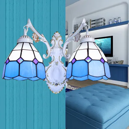 Средиземноморский настенный светильник 2 лампочки e27 Белый Ретро для гостиной