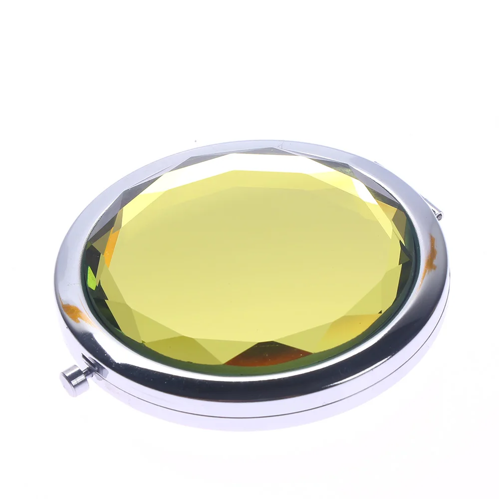 yellow 1 шт. портативное складное мини-зеркало с кристаллами, компактное металлическое косметическое карманное зеркало из нержавеющей стали, инструменты для макияжа, аксессуары - Цвет: yellow