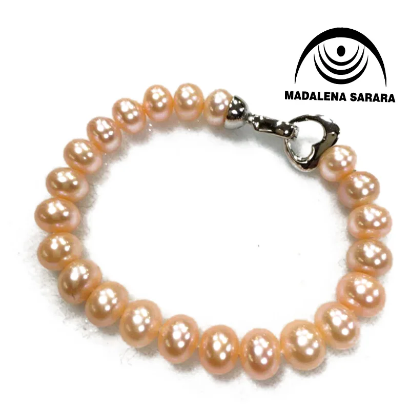 

5-6 mm Genuine Freshwater Pearl Bracelet Beaded Making With heart Clasp Bracelet 3.95"