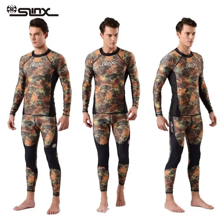 

SLINX Mens 0.5mm 2-Piece Lycra Camo Rash Guard UV Protection Beachwear Swim Diving Skin Wetsuit for Snorkeling Surf