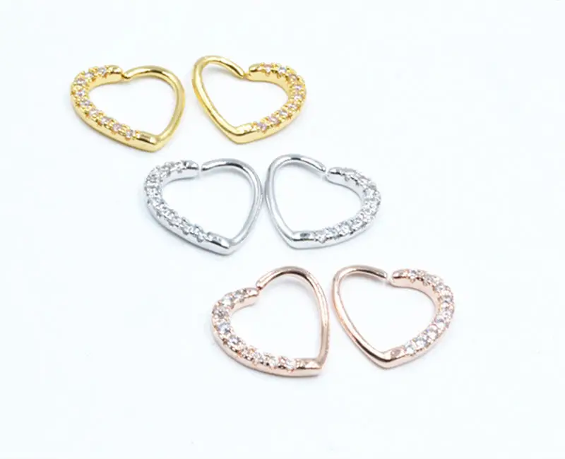 10 шт./лот серебро/золото/розовое золото панк открытый обруч в форме сердца серьга