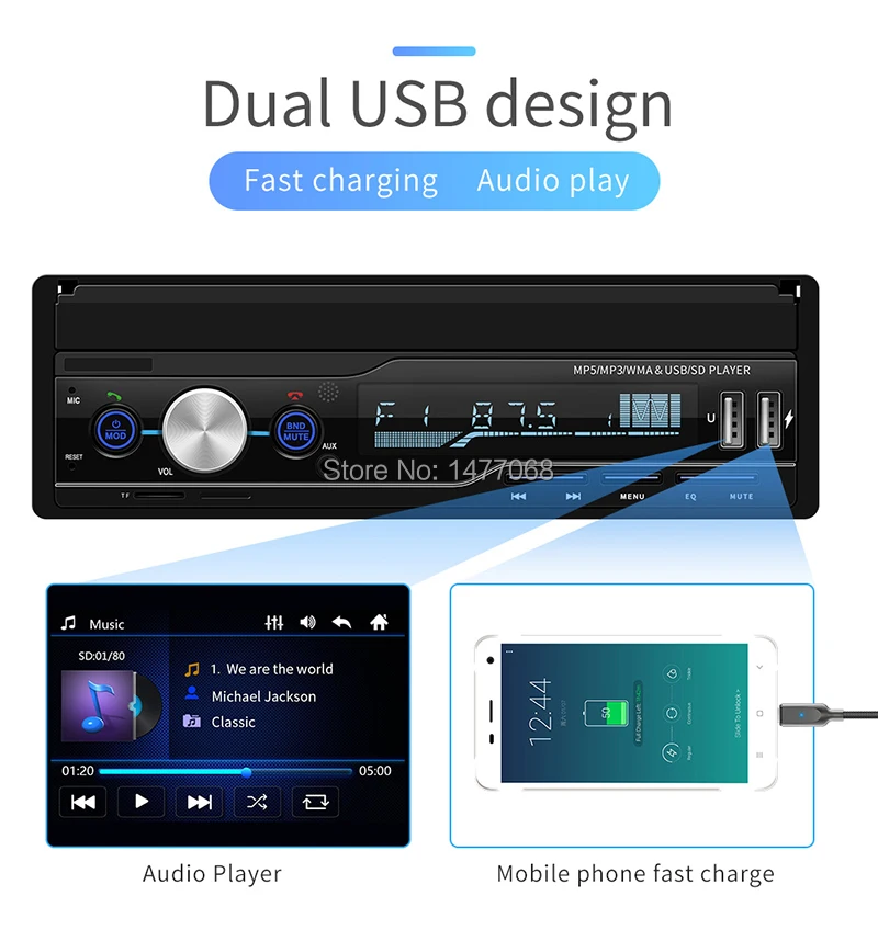 1 Din Выдвижной Автомагнитола RDS Mirror Link Видеоплеер MP5 AM FM USB TF Aux " Сенсорный экран Стереосистема Головное устройство PHYEE T100