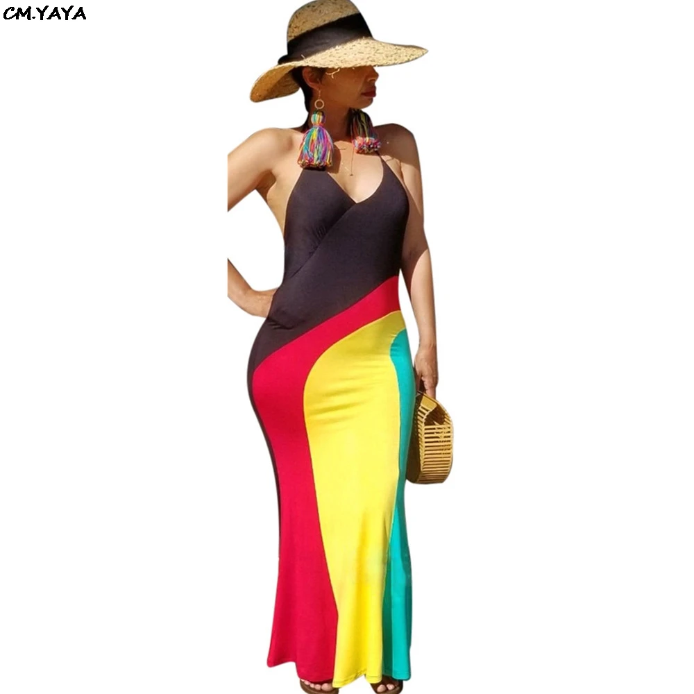 Женское длинное платье-макси на бретельках с v-образным вырезом без рукавов