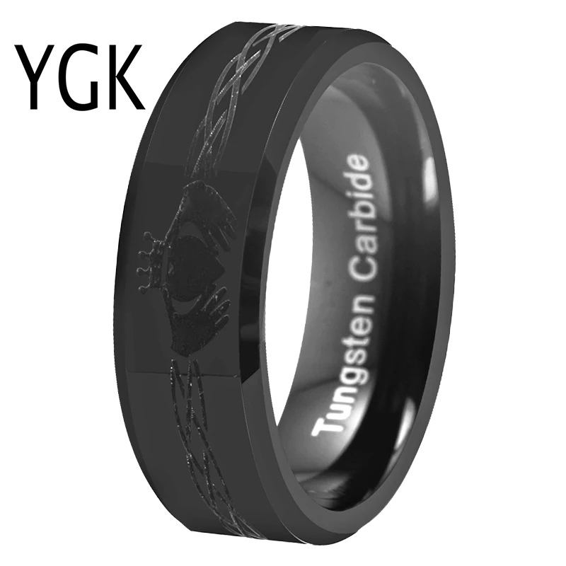 Кольцо Claddagh, классическое обручальное кольцо His Promise, кольцо для женщин и мужчин, свадебные ювелирные изделия, юбилейное кольцо, Чистый вольфрам, черные кольца - Цвет основного камня: Черный