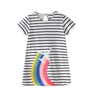 Baby Girls Striped Dress Summer Printed Cotton Princess Party Kids Dresses Kids Clothing Rainbow Fashion Princess Dress