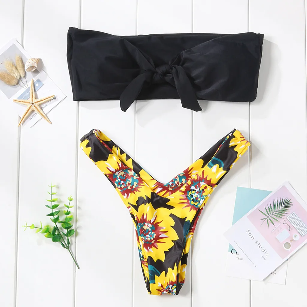 Women's Sexy Two Piece Bikini Swimsuit Sunflower Print Swim Dress Bathing Suitcostume da bagno donna |