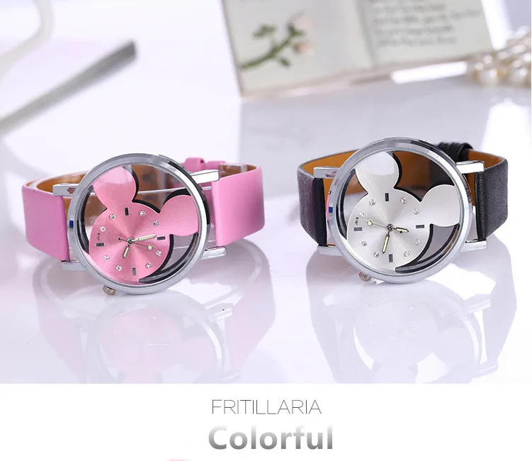 Relogio Feminino Luxo женские часы с кристаллами женские Роскошные Кварцевые с кожаным Микки Маусом Kad N Saatleri Новинка 3