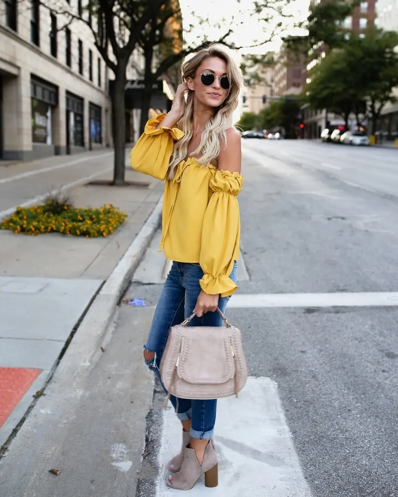 Женская шифоновая блузка с открытыми плечами длинным рукавом-фонариком и