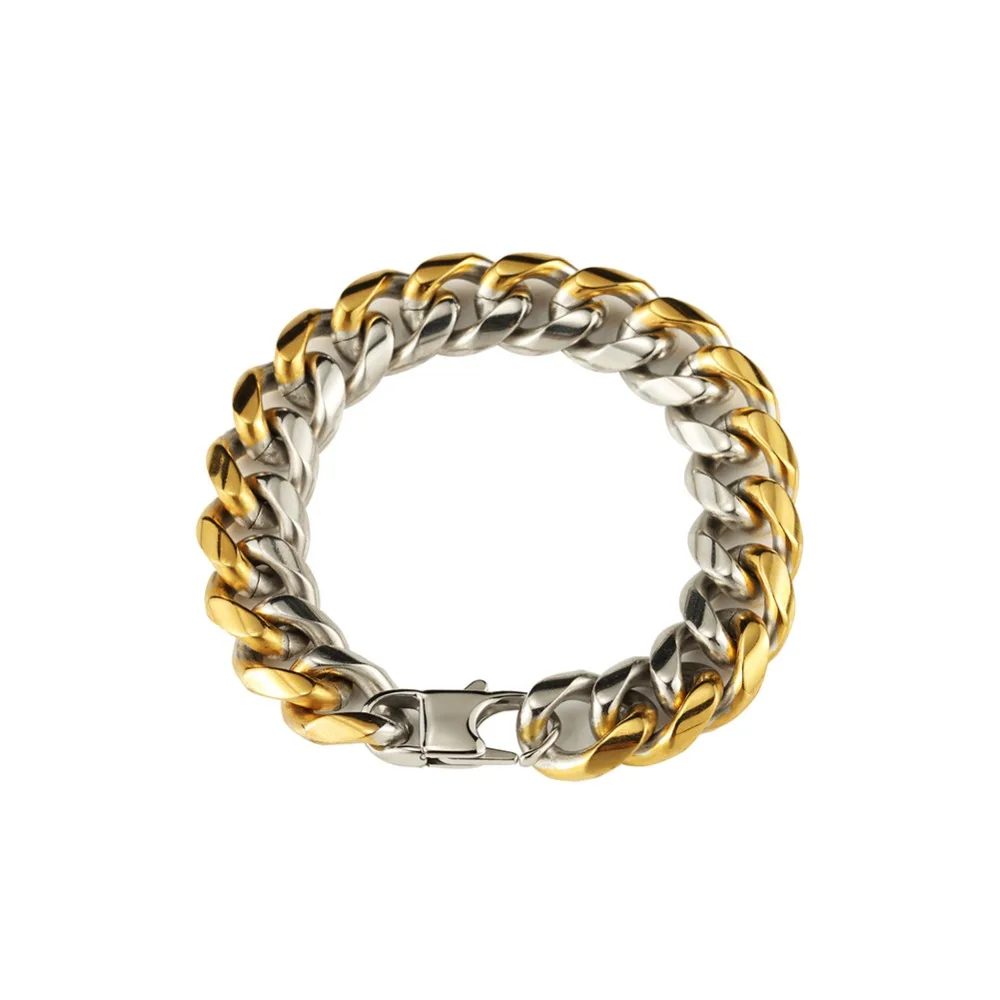 Мужской браслет в стиле хип-хоп Rock золотой цвет цепочка с кубинской цепочкой из